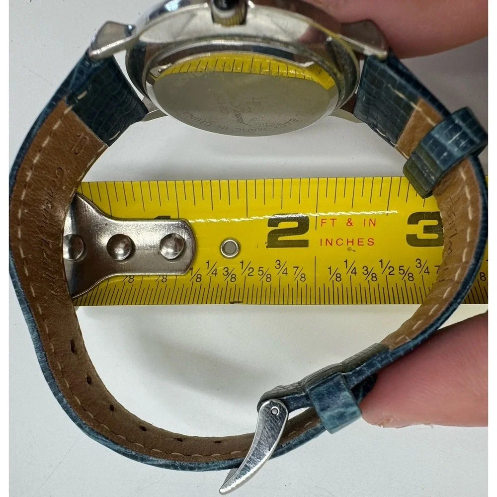 Lucien Piccard Diamond Watch Silver Tone Blue Leather Strap 2803-RD Roman Numera